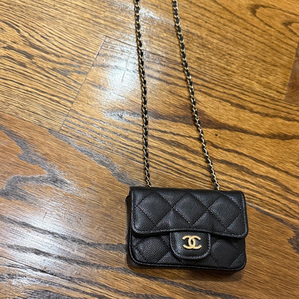 Chanel Black Quilted Mini belt Bag with Gold Accents